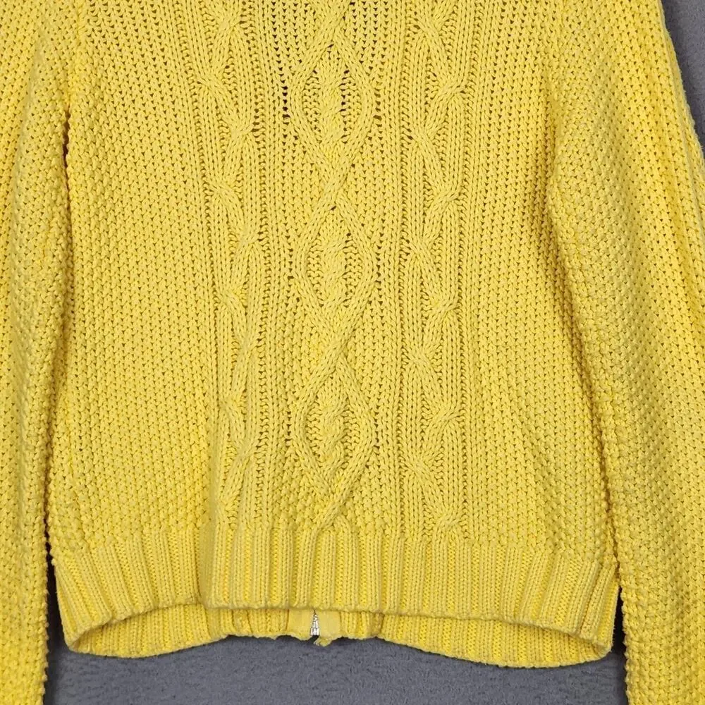 Lauren Ralph Lauren Sweater Womens Large Yellow Cotton Cable Zip Toggle Cardigan